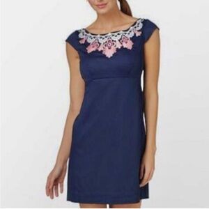 Lilly Pulitzer Allura True Navy Adorn Embroidered Sheath Dress Size 8